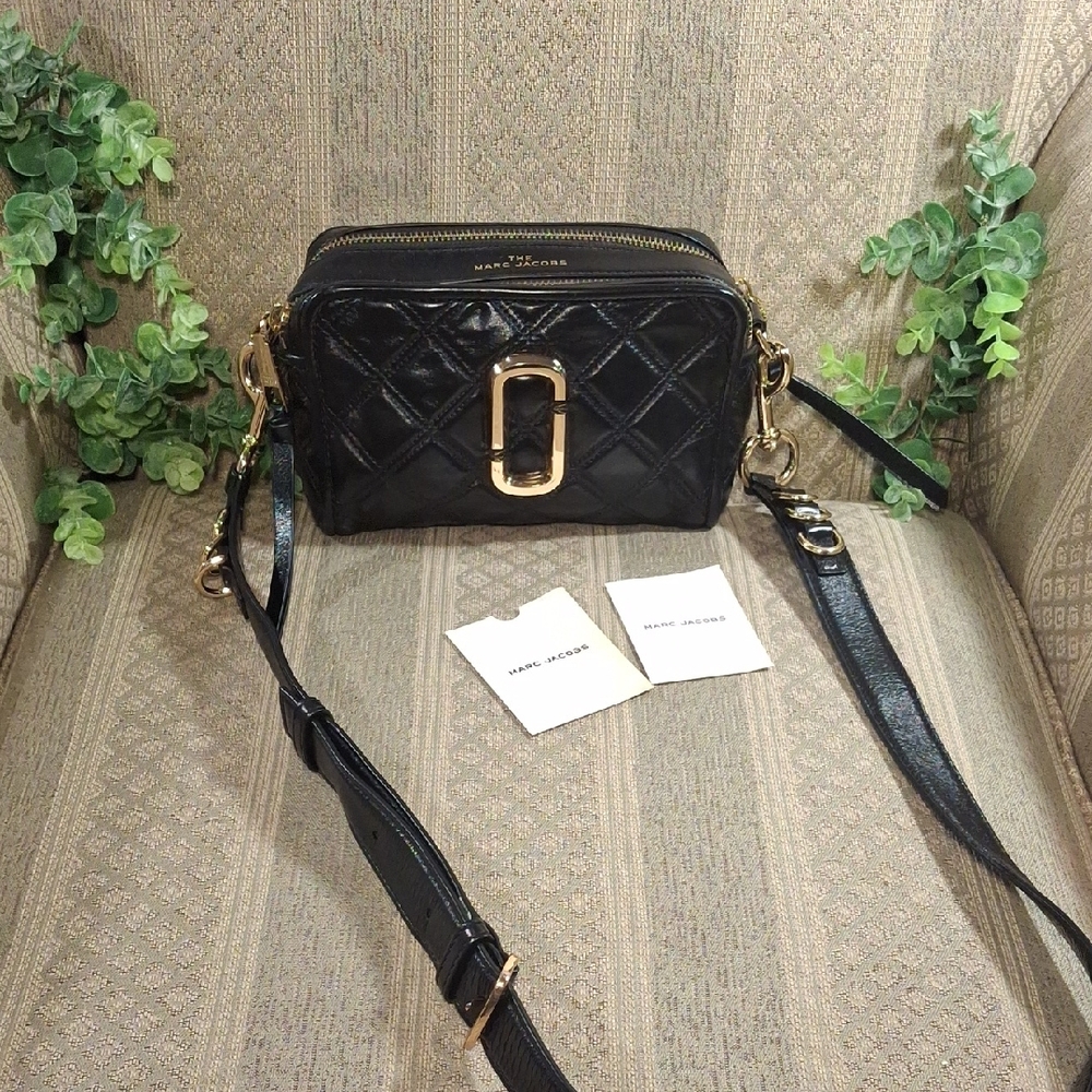 The Marc Jacobs Quilted Soft Shot Black Quilted Crossbody with Gold Accents